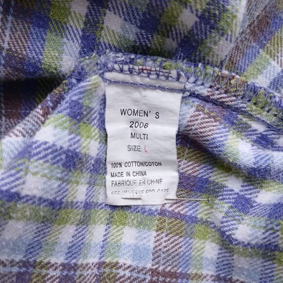 Woolrich Multi Flannel Blouse L purple green white plaid checks LS vtg Y2K warm - Picture 8 of 13